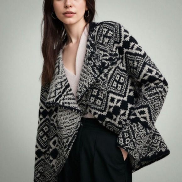 NWT Cliche’ chunky black white open cardigan sweater ❤️ - Picture 1 of 6